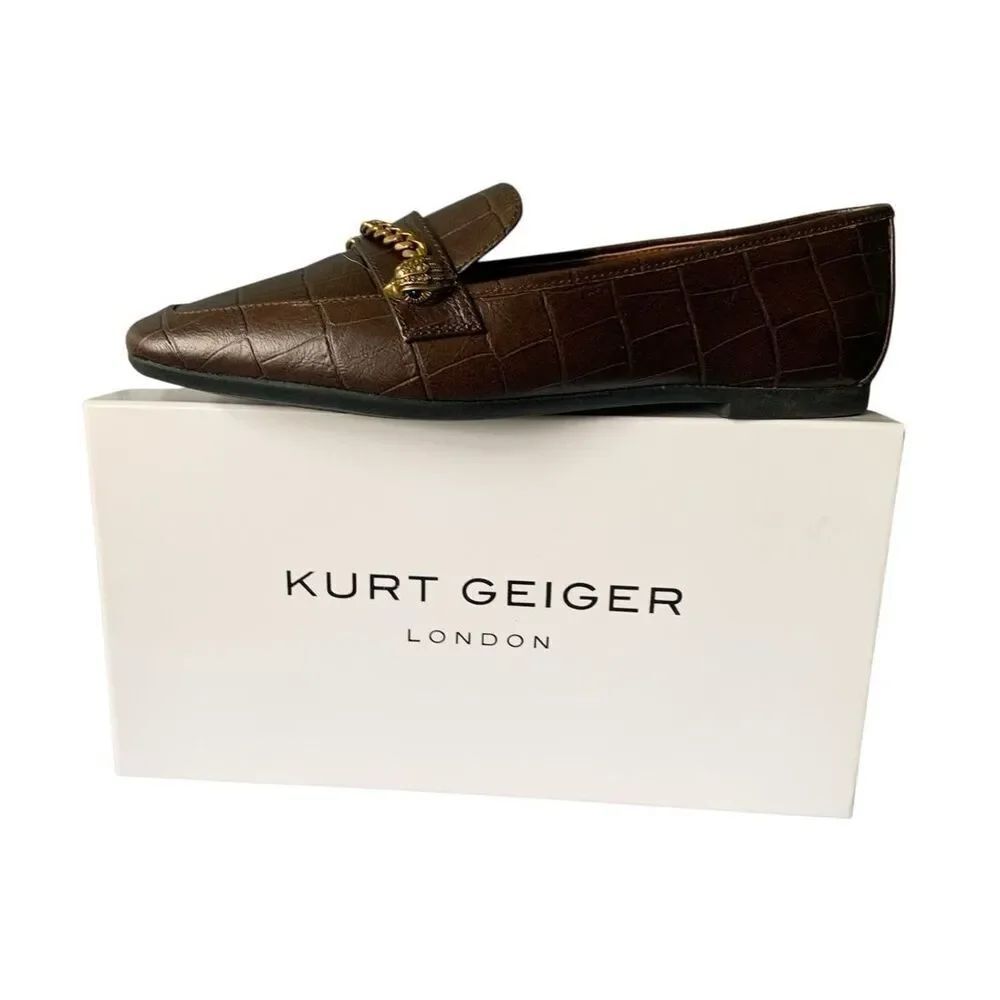 NEW in BOX KURT GEIGER LONDON Camilla Chain Trim brown Leather Loafers SHOES sz